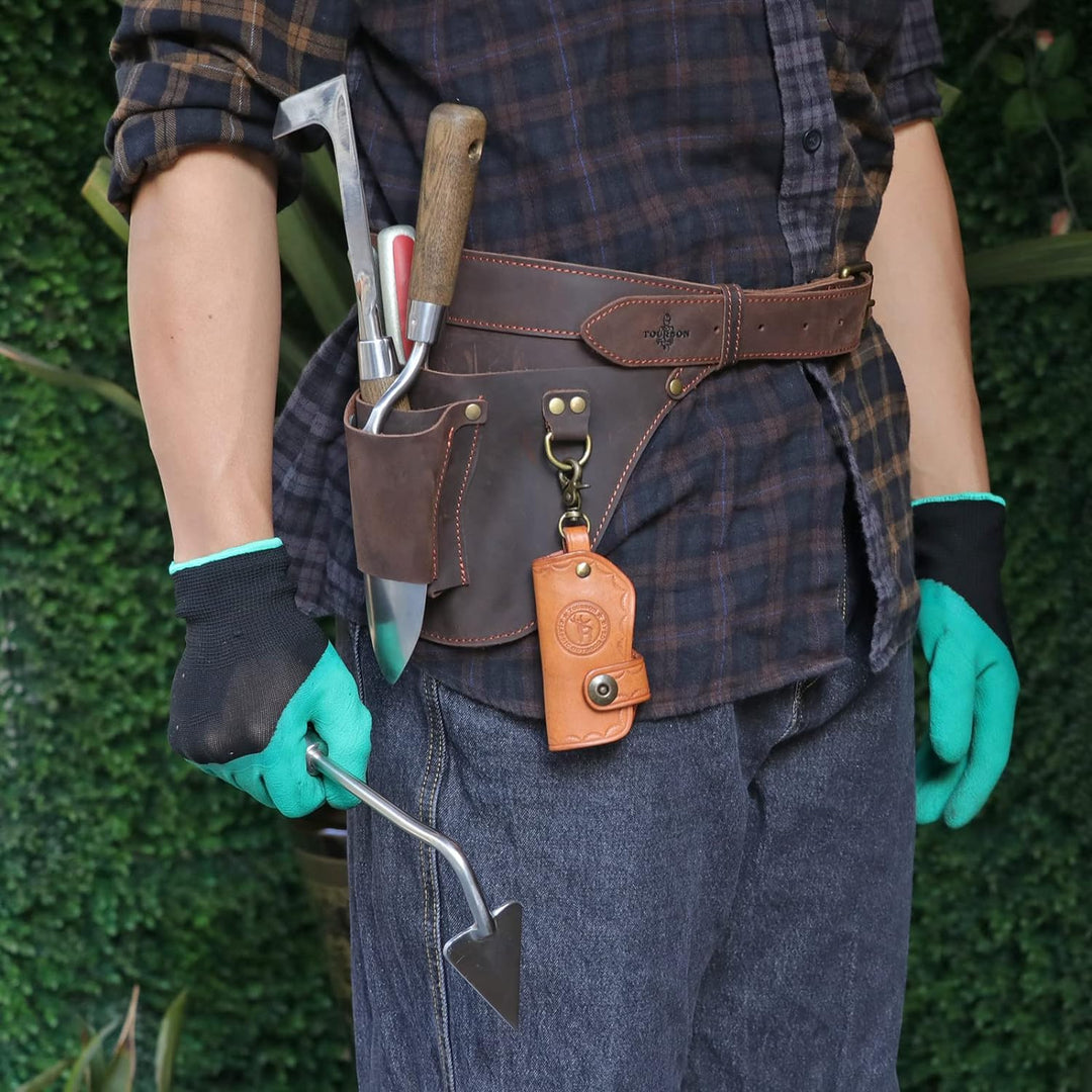 Tourbn Gartenwerkzeugtasche aus Leder, verstellbar, für Elektriker, Tischler, Dunkelbraun, 26 x 22 c