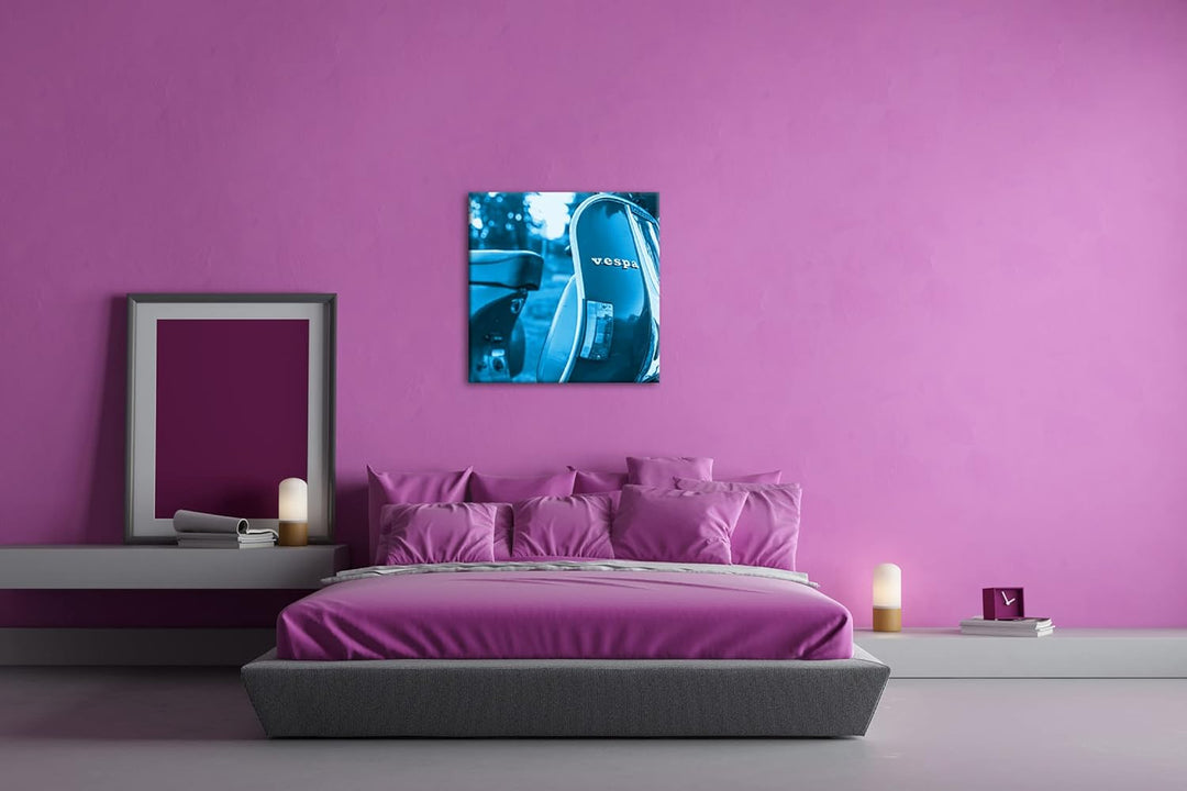 deyoli Vespa Motorrad in schöner Landschaft Format: 70x70 Effekt: Monocrome Blau als Leinwandbild, M