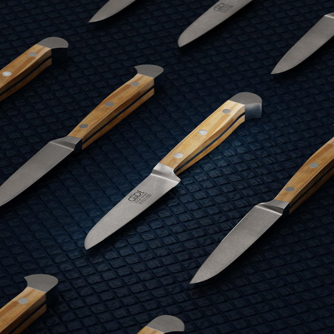GÜDE Solingen - Gemüsemesser geschmiedet, 9 cm, Olivenholz, ALPHA OLIVE, Doppelkropf, Handmade Germa