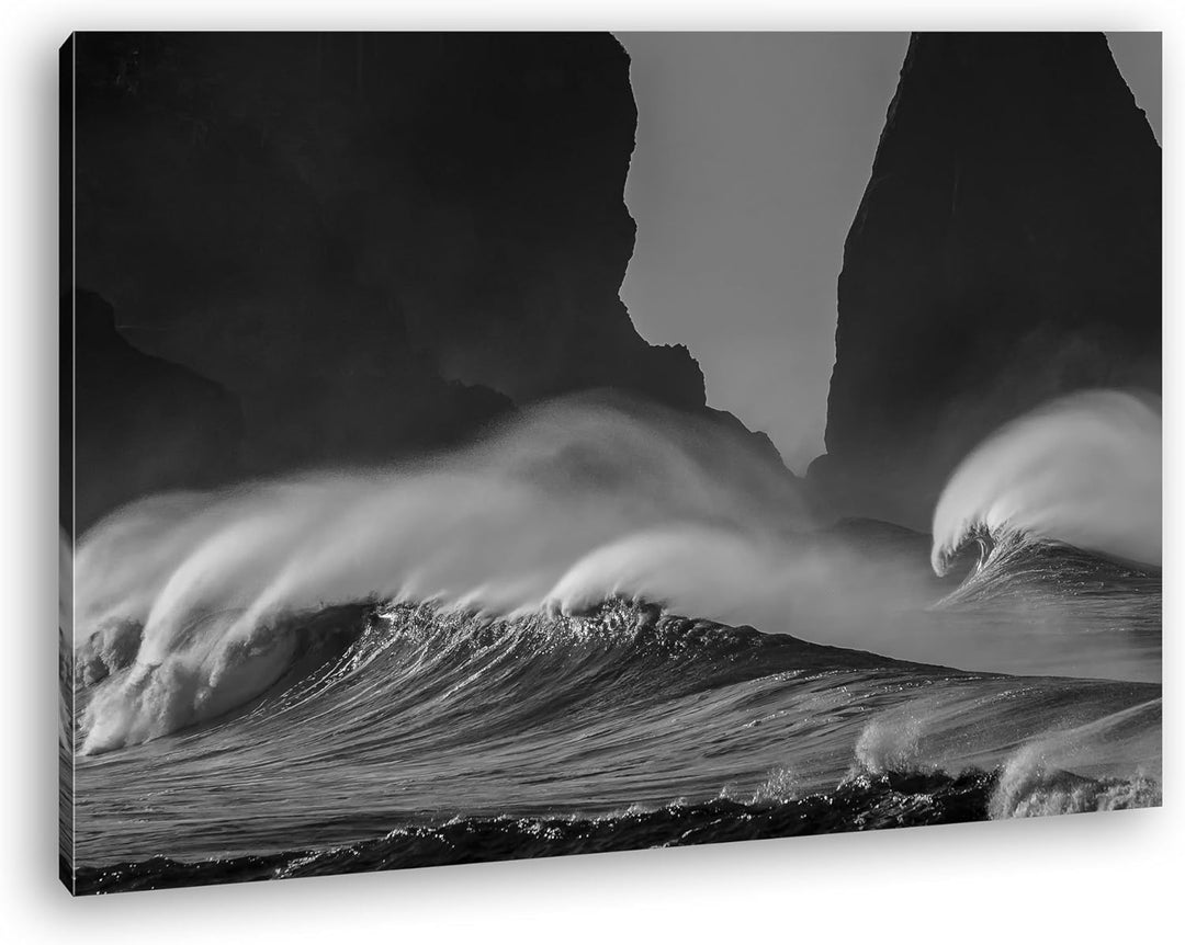 deyoli stürmische Wellen Format: 80x60 Effekt: Schwarz/Weiss als Leinwand, Motiv fertig gerahmt auf