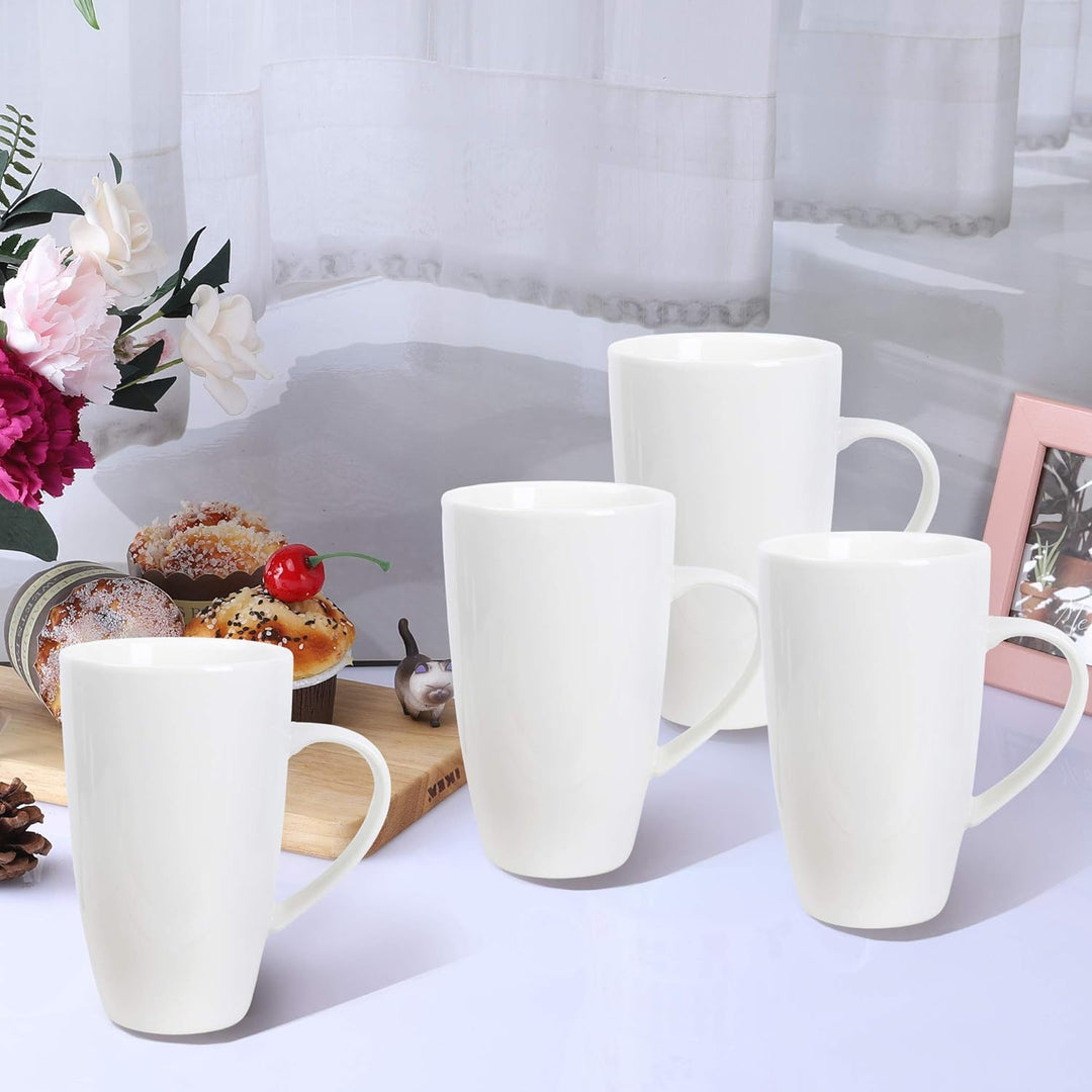 fanquare Weisse Kaffeetasse Set, Kaffeset 4 Personen, Grosser Porzellan Becher für Cappuccino, Kaffe