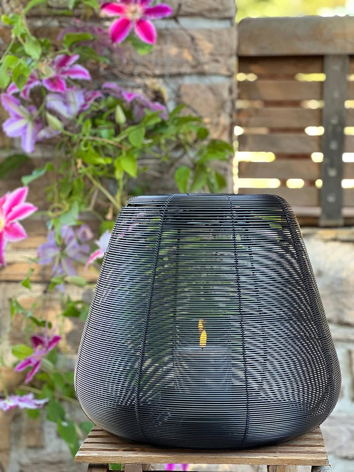 Brandsseller Windlicht Ø33 x H31 cm Metall Draht Gitter Design Schwarz Kerzenständer Laterne Indoor-