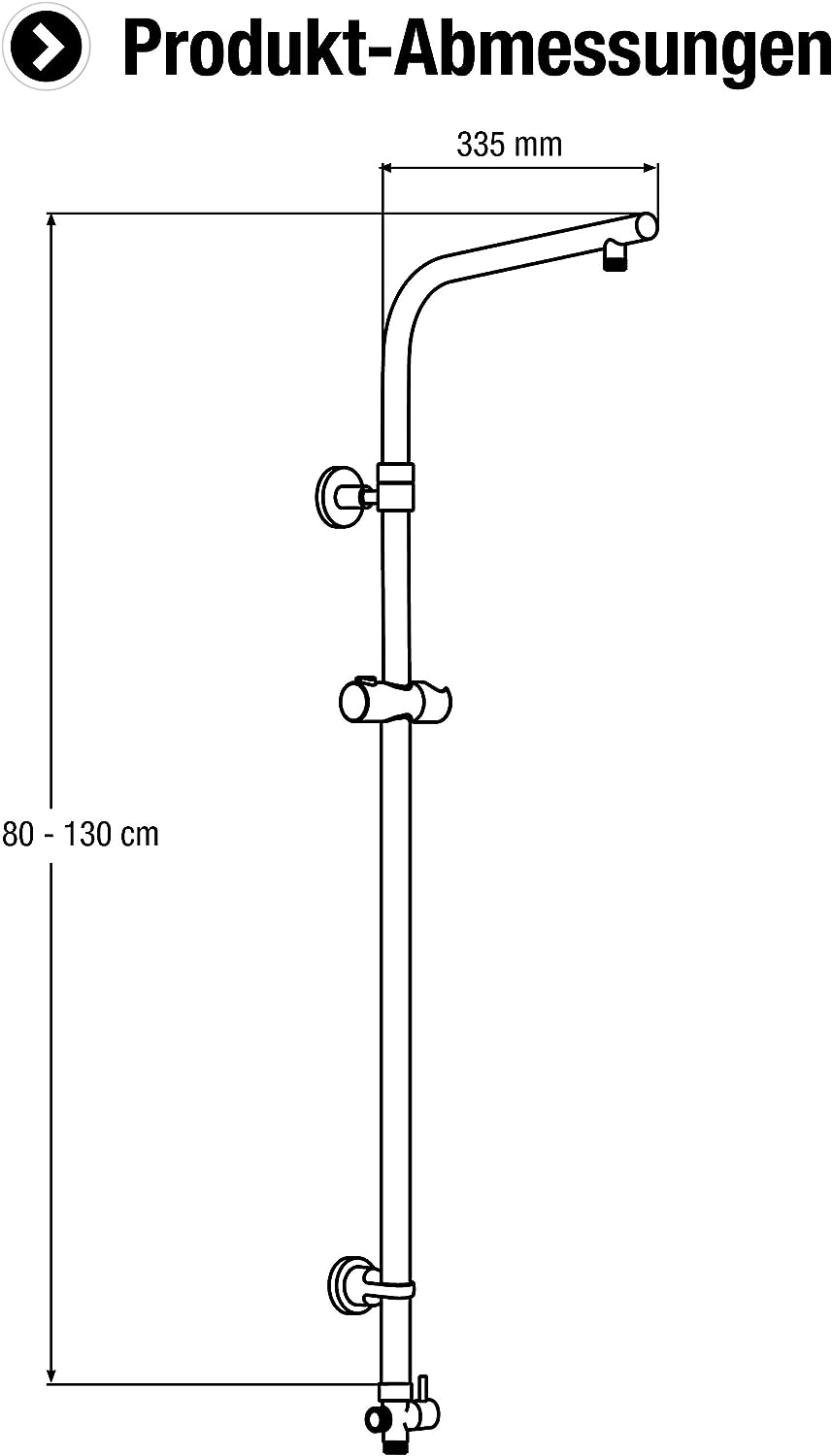 Cornat Steigrohr "Square Vario" - 80 - 130 cm - Höhenverstellbar - Eckige Form - Mit Umschalter & Ha