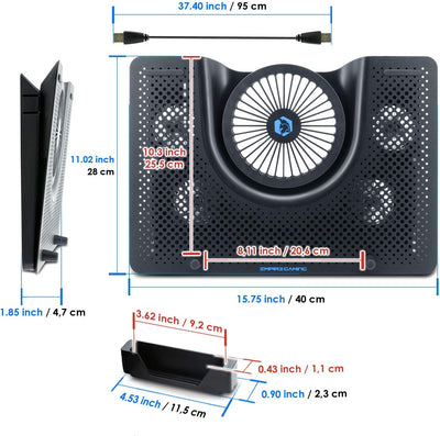 EMPIRE GAMING - Turboost Aluminium Kühler für Gamer Laptop - Kühlung Pad kompatibel mit 12 bis 17 Zo