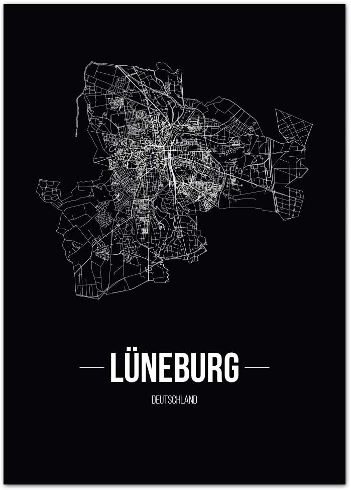 JUNIWORDS Stadtposter, Lüneburg, Wähle eine Grösse, 60 x 90 cm, Poster, Schrift B, Schwarz 60 x 90 c