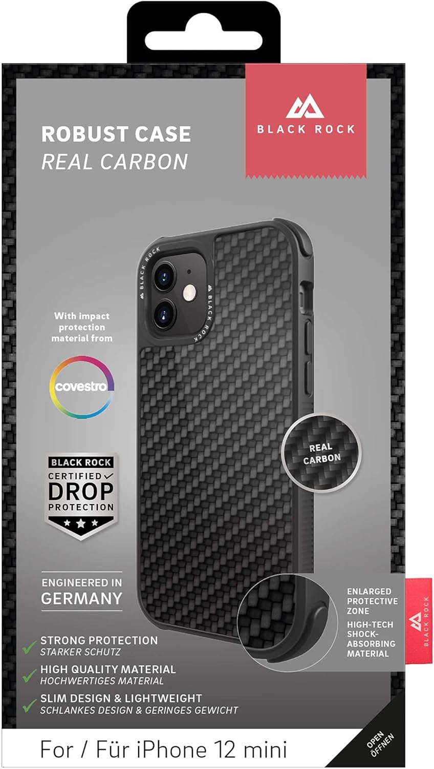 Black Rock - Handyhülle Robust Case Real Carbon Hülle passend für Apple iPhone 12 Mini I Karbon, Fib