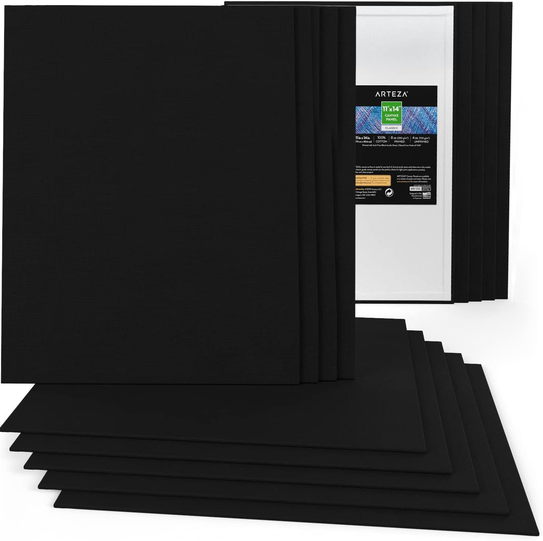 Arteza Malkarton, 27.9 x 35.6 cm, 14 Stück, schwarze Malpappe, grundierte Leinwand-Pappe 100% Baumwo