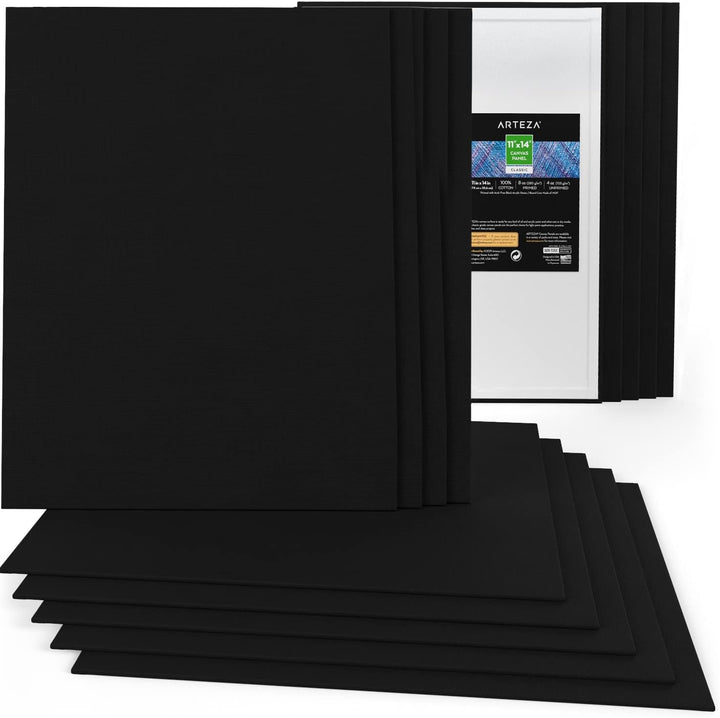 Arteza Malkarton, 27.9 x 35.6 cm, 14 Stück, schwarze Malpappe, grundierte Leinwand-Pappe 100% Baumwo