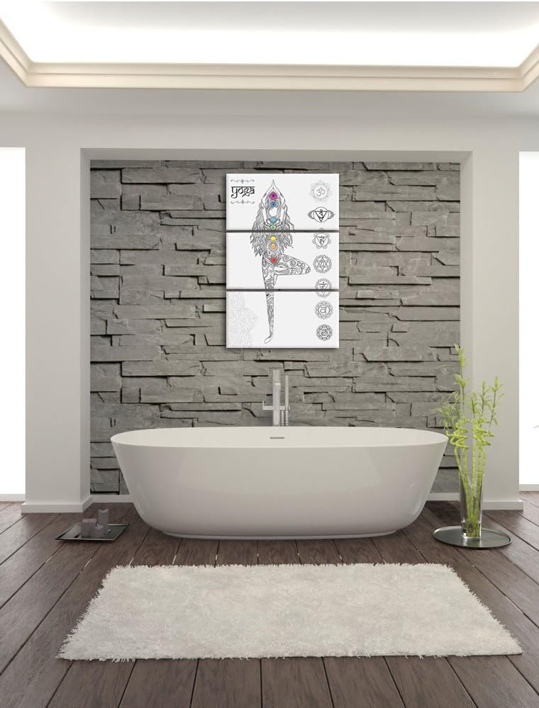 Pixxprint Yogafigur in der Tree Pose als Leinwandbild/Grösse: 3 Teilig (120x80) cm/Wandbild/Kunstdru