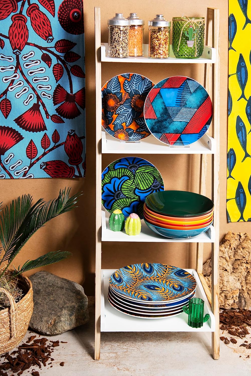 Excelsa Ghana Tellerservice 18 Stück, Porzellan und Steineware, mehrfarbig, 6 Personen