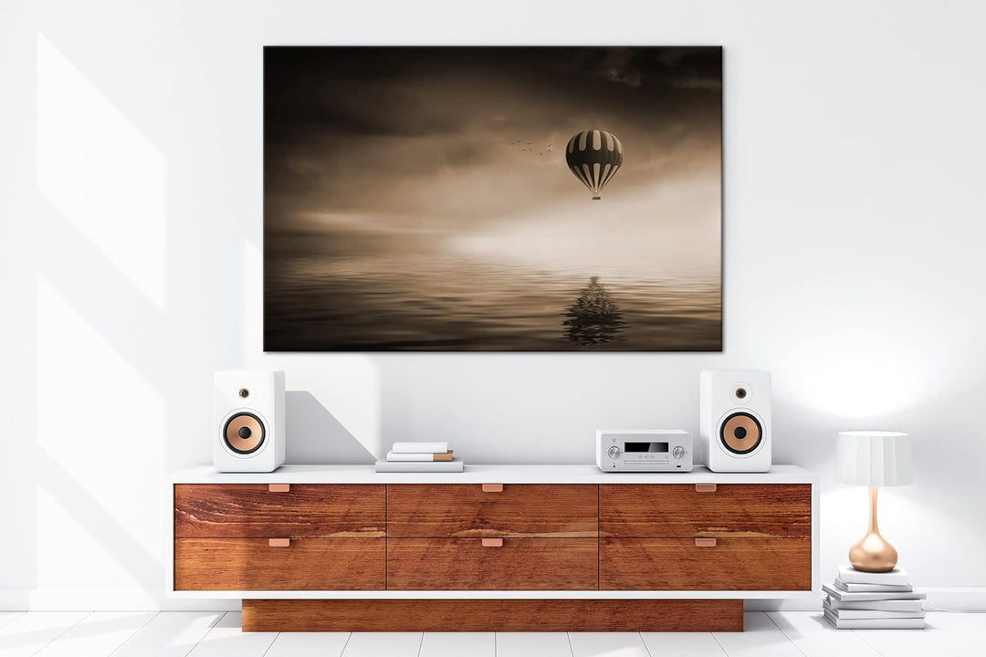 deyoli schwebender Heissluftballon Format: 80x60 Effekt: Sepia als Leinwandbild, Motiv fertig gerahm