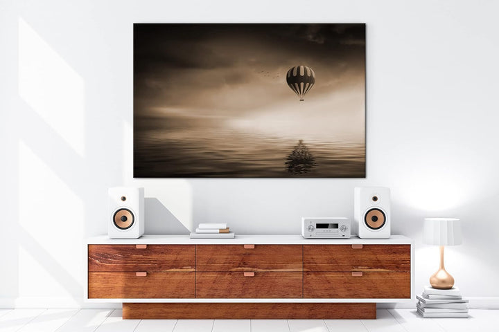 deyoli schwebender Heissluftballon Format: 80x60 Effekt: Sepia als Leinwandbild, Motiv fertig gerahm