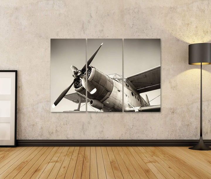 Bild Bilder auf Leinwand altes Flugzeug Wandbild Poster Leinwandbild RUZ 130x80cm - 3 Teile, 130x80c