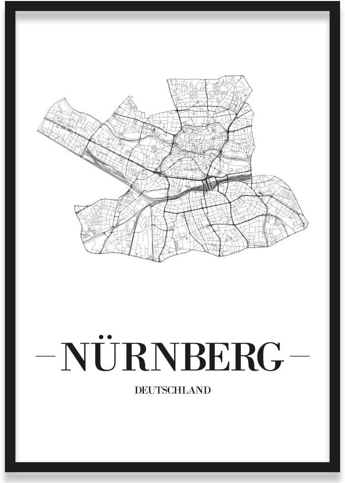 JUNIWORDS Stadtposter, Nürnberg, Wähle eine Grösse, 21 x 30 cm, Poster mit Rahmen, Schrift A, Weiss