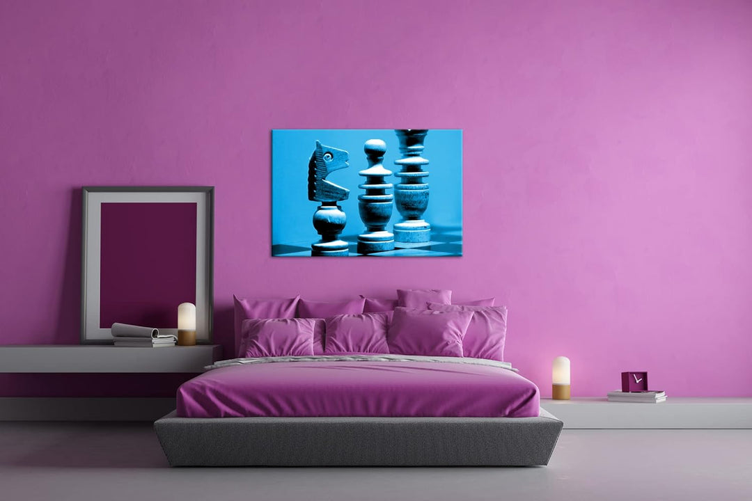 deyoli Schachfiguren auf einem Schachbrett Format 80x60 Effekt: Monocrome Blau als Leinwandbild, Mot
