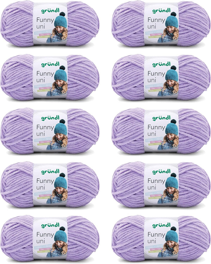 Gründl Funny uni Strick- & Häkelgarn (samtartiges Chenille-Garn aus 100% Polyester, 10 x 100 g / 120