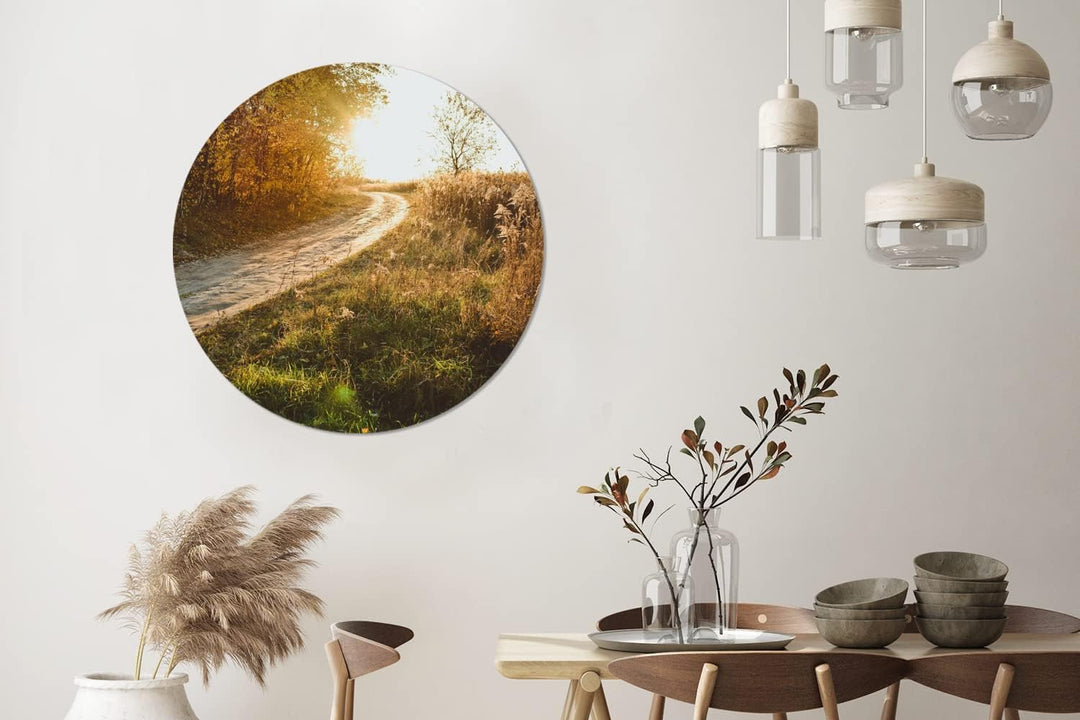 MuchoWow Wandbild Rund Wanddeko Deko Wohnzimmer Bilder 90x90 cm Weg - Natur - Baum, 90x90 cm