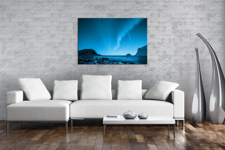 deyoli Polarlichter in Norwegen Format 80x60 Effekt: Monocrome Blau als Leinwandbild, Motiv fertig g