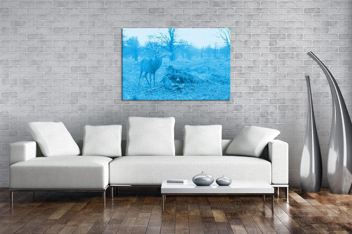 deyoli Majestätischer Hirsch Format 80x60 Effekt: Monocrome Blau als Leinwandbild, Motiv fertig gera