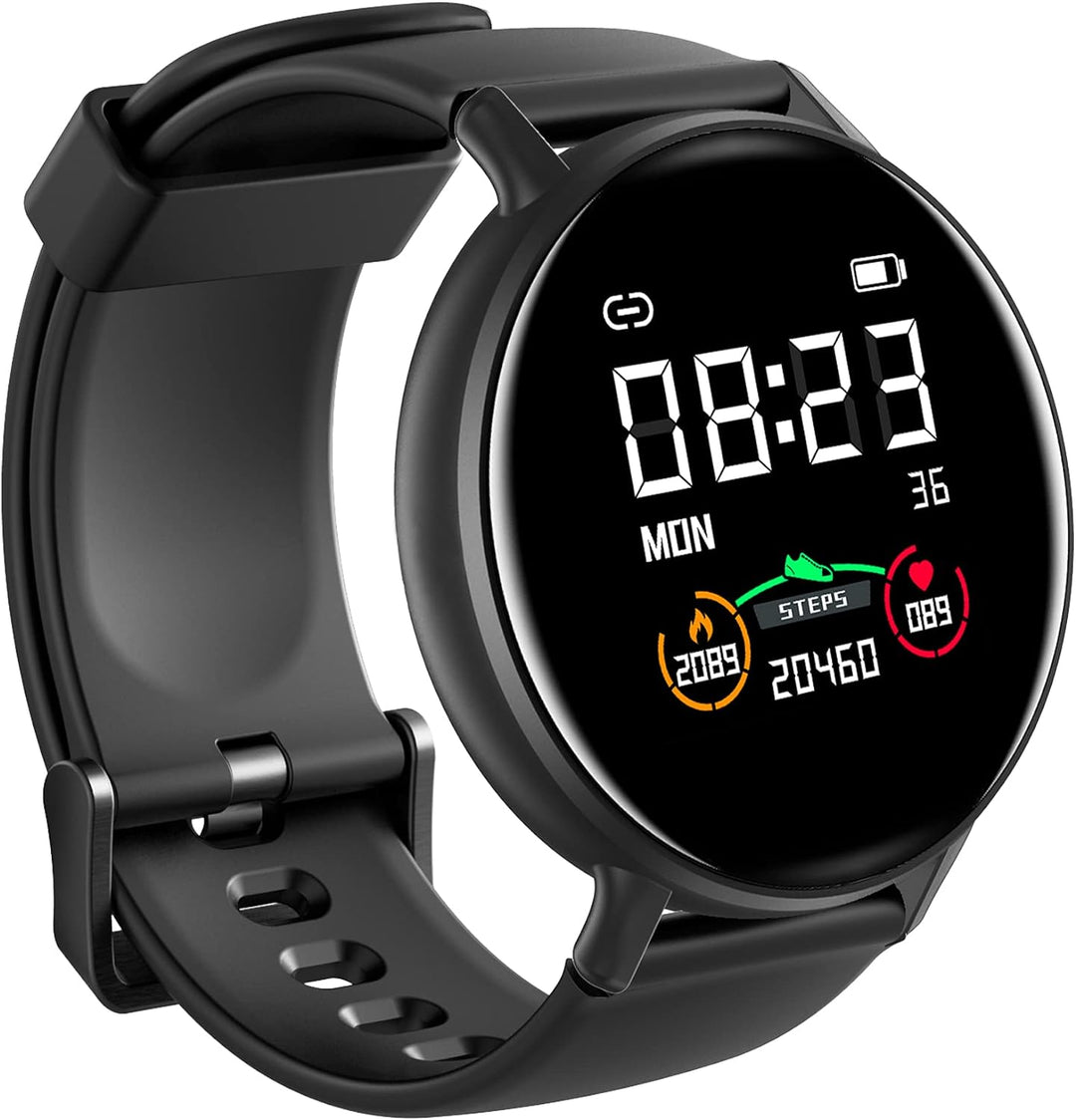 IOWODO Smartwatch für Damen und Herren, Fitnessuhr, Herzfrequenzmesser, Schrittzähler, wasserdicht I