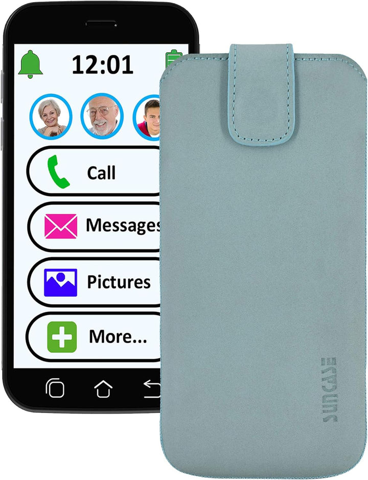 Suncase ECHT Ledertasche Leder Etui *Slim-Edition* für Swissvoice G50 Leder Hülle Handytasche (mit R