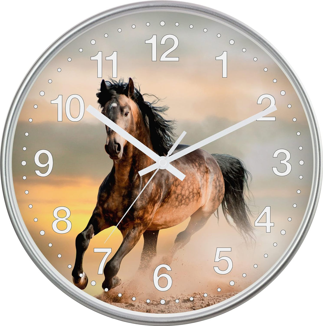 Eurotime Quarzwanduhr, 30 cm, Kunststoffgehäuse Silber, Echtglasabdeckung, klares 12-Zahlen Zifferbl