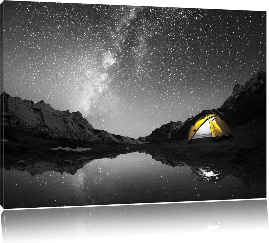 Pixxprint Zelten unter tausenden Sternen als Leinwandbild/Grösse: 100x70 cm/Wandbild/Kunstdruck/fert