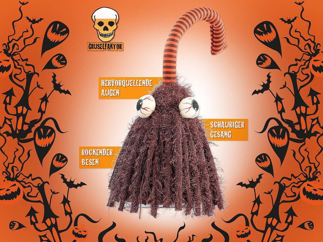 infactory Wackelfigur: Singender und rockender Besen Igor (Halloweendeko, Bewegte Halloween-Puppe, S