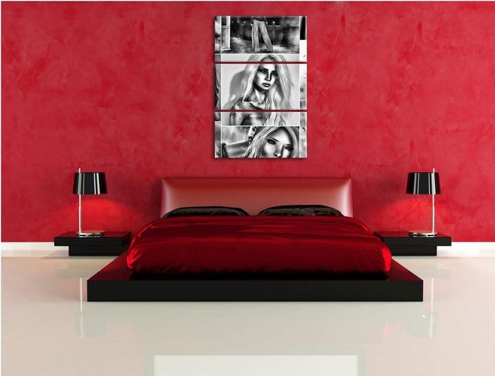 Pixxprint Zeichnungen von Frauen als Leinwandbild/Grösse: 3 Teilig (120x80) cm/Wandbild/Kunstdruck/f