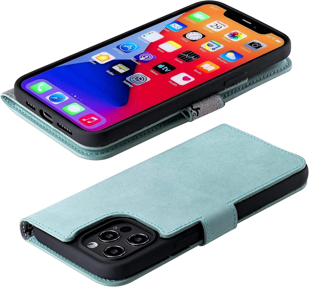 Suncase Book-Style Hülle kompatibel mit iPhone 12 Pro Max (6.7") Leder Tasche (Slim-Fit) Lederhülle