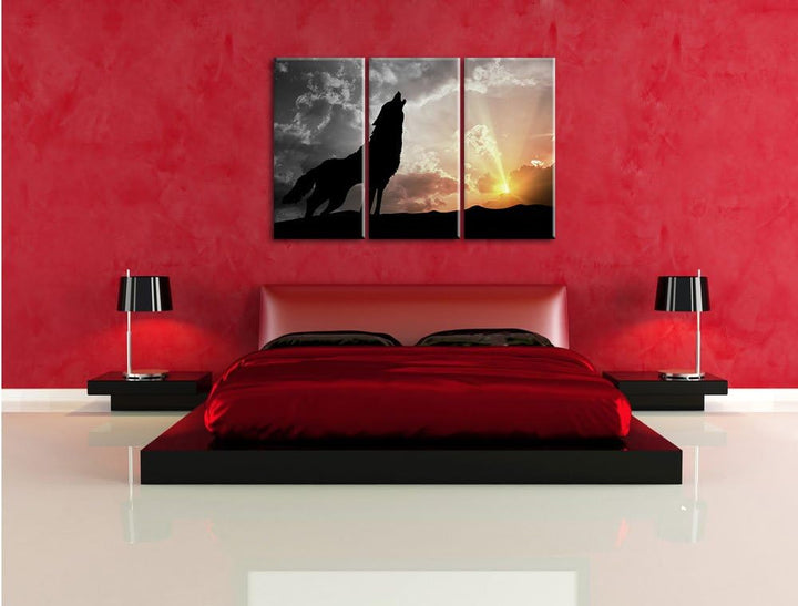 Pixxprint Wolf Heulen als Leinwandbild/Grösse: 3 Teilig (120x80 cm) cm/Wandbild/Kunstdruck/fertig be
