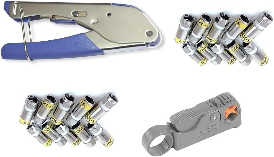 Cabelcon Set bestehend aus Kompressionszange Pocket Tool + Cable Stripper + 20 Stück Kompressions-F-