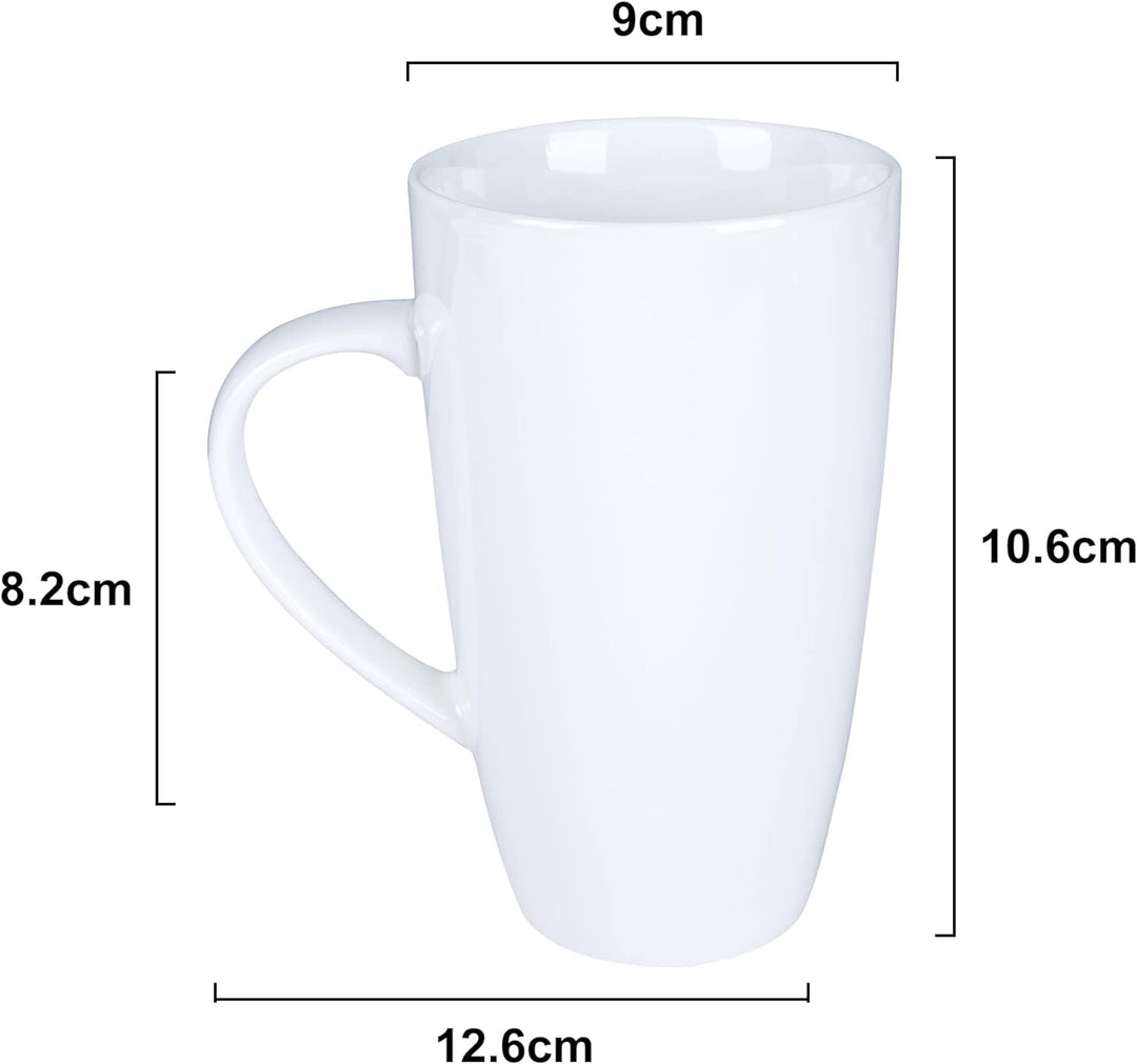 fanquare Weisse Kaffeetasse Set, Kaffeset 4 Personen, Grosser Porzellan Becher für Cappuccino, Kaffe