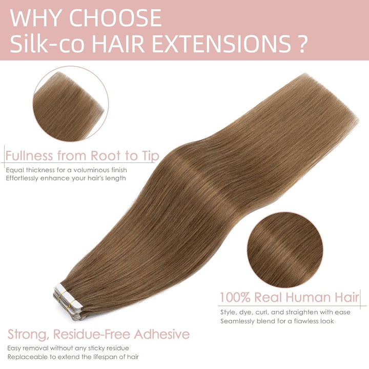 Silk-co Tape Extensions Echthaar 20stk, Haarverlängerung Tape in Extensions Echthaar, Remy Haarexten