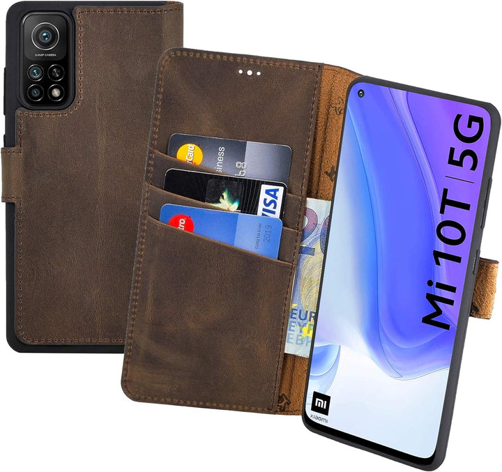Suncase Book-Style Hülle kompatibel mit Xiaomi Mi 10T 5G Leder Tasche (Slim-Fit) Lederhülle Handytas