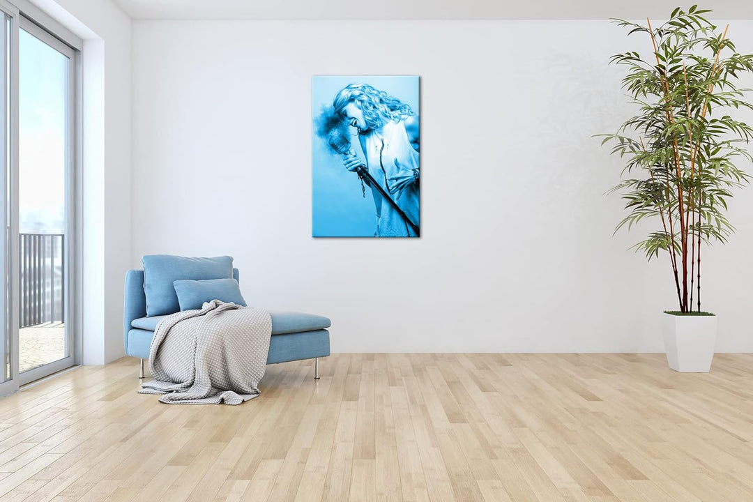 deyoli Sängerin am glühenden Mikrofon Format: 80x60 Effekt: Monocrome Blau als Leinwandbild, Motiv f