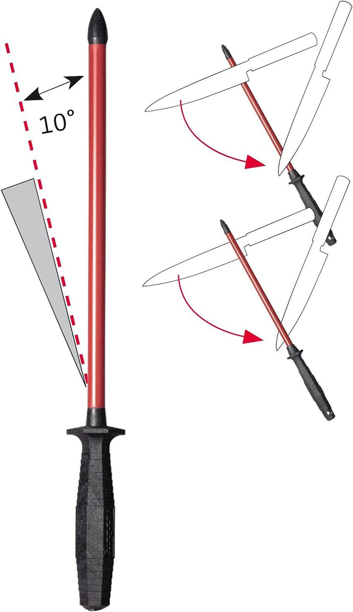 Westmark Wetzstab + Stabschutz, Länge: 50,6 cm, Sinterrubin/Kunststoff, Sieger-Long-Life, Rot/Schwar