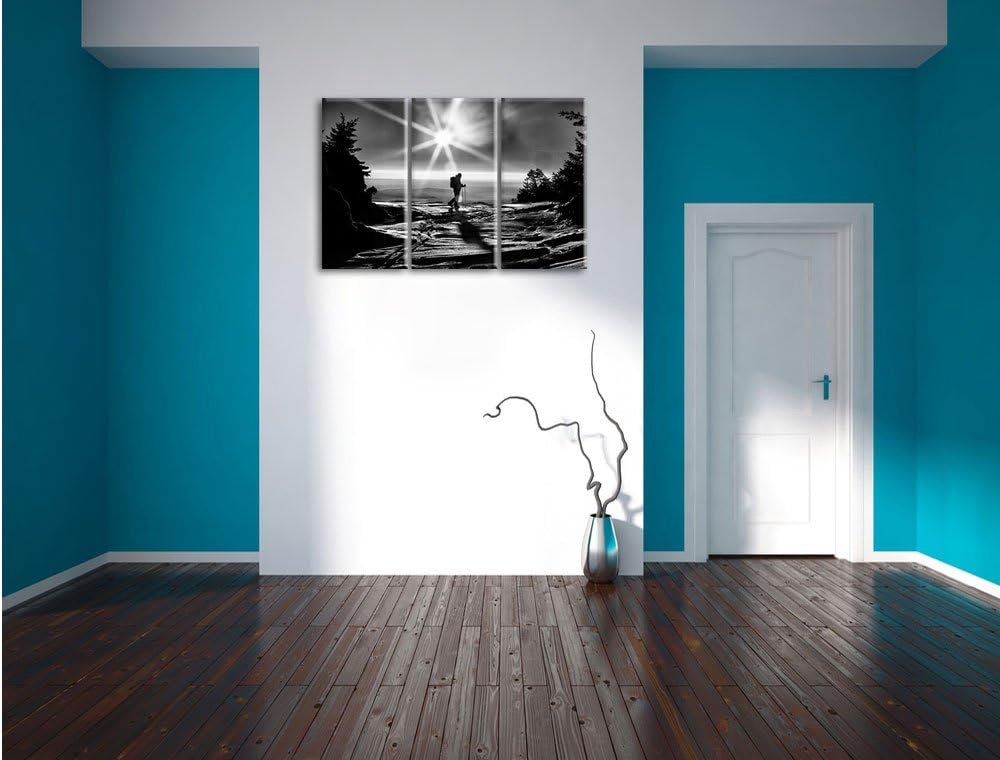 Pixxprint Wintersport Sonnenuntergang Ski als Leinwandbild/Grösse: 3 Teilig (120x80 cm) cm/Wandbild/