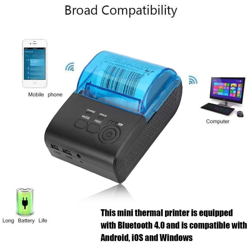 Thermodrucker Bondrucker 58mm, Bluetooth 4.0 Wireless Quittungsdrucker ESC/P0S/STAR Befehlen Drucker