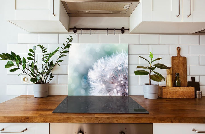 Zauberhafte Pusteblume Herdabdeckplatte & Spritzschutz aus Echtglas | Für Herd-Kochfelder | 60x52 cm