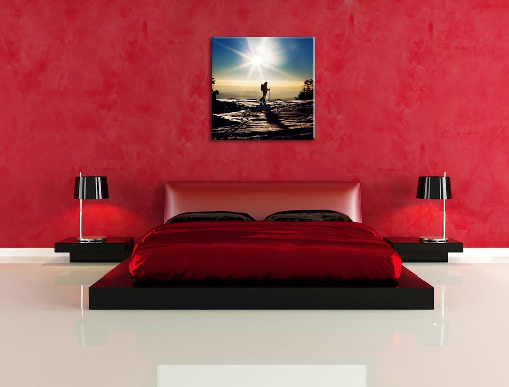 Pixxprint Wintersport Sonnenuntergang Ski als Leinwandbild/Grösse: 70x70 cm/Wandbild/Kunstdruck/fert