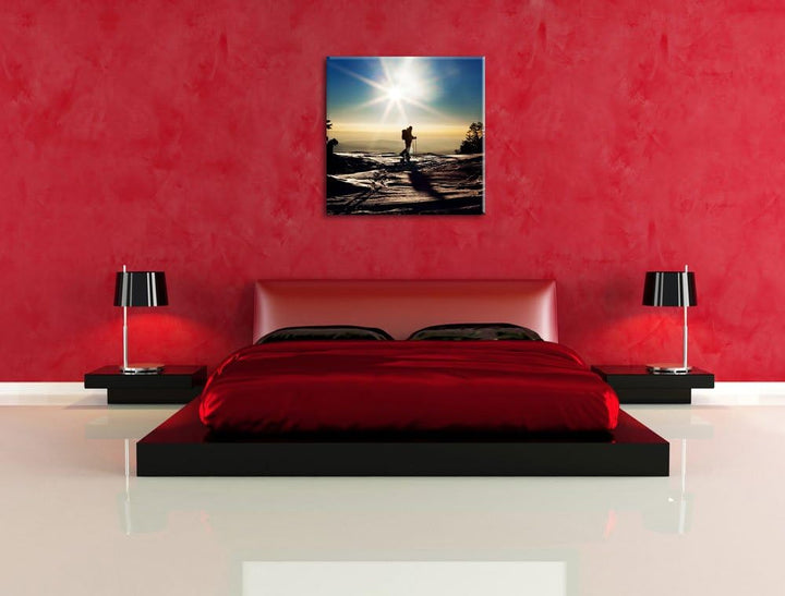 Pixxprint Wintersport Sonnenuntergang Ski als Leinwandbild/Grösse: 70x70 cm/Wandbild/Kunstdruck/fert