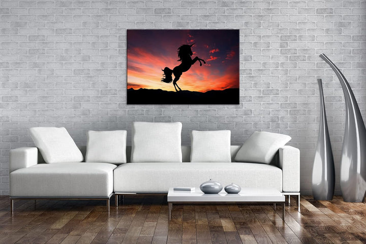 deyoli Silhouette eines Einhorn Format: 80x60 als Leinwandbild, Motiv fertig gerahmt auf Echtholzrah