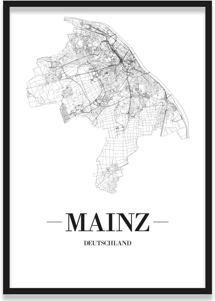 JUNIWORDS Stadtposter, Mainz, Wähle eine Grösse, 40 x 60 cm, Poster mit Rahmen, Schrift A, Weiss 40