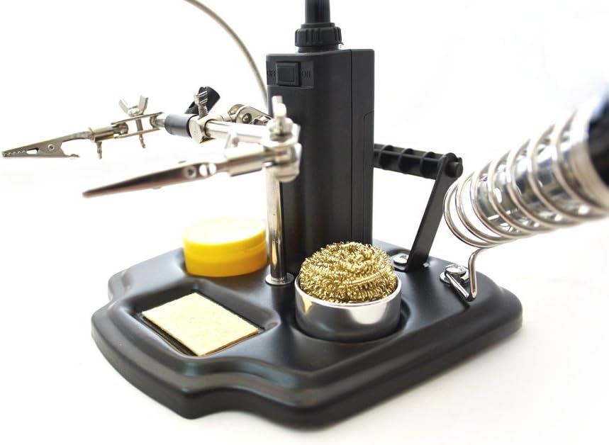 edi-tronic LED Tischlupenleuchte Lupe mit Zubehör Dritte Hand Metallschwamm Kolophonium Set Metallsc