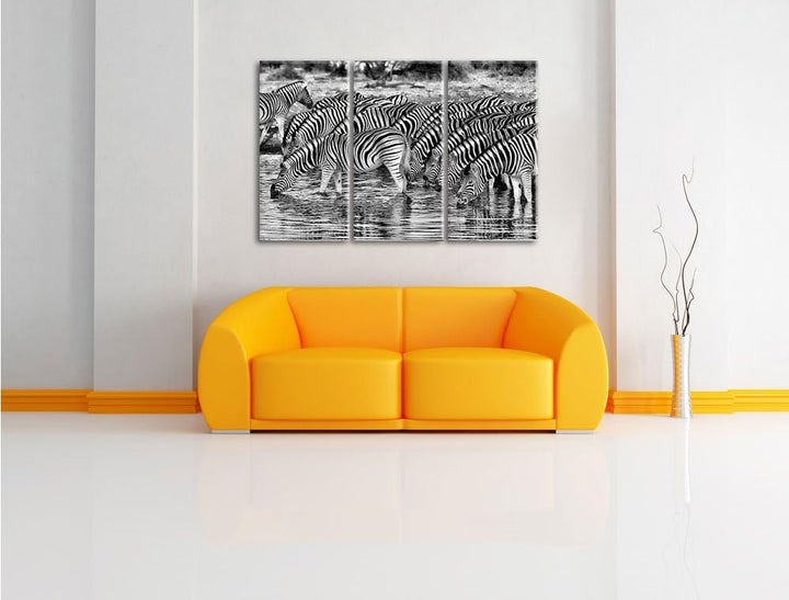 Pixxprint Zebras Safari Afrika/Format: 3-Teiler (120x80cm) cm/Leinwandbild fertig bespannt Wandbild