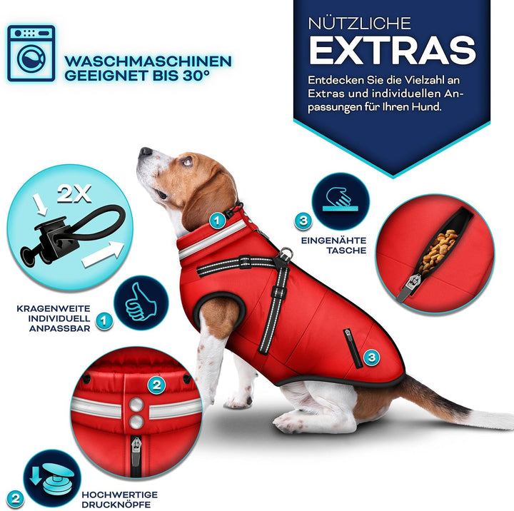 TRESKOยฎ Hundejacke Winter mit Reflektoren inkl. 15 Stรผck Kotbeutel + Spender | Hunderegenmantel wass