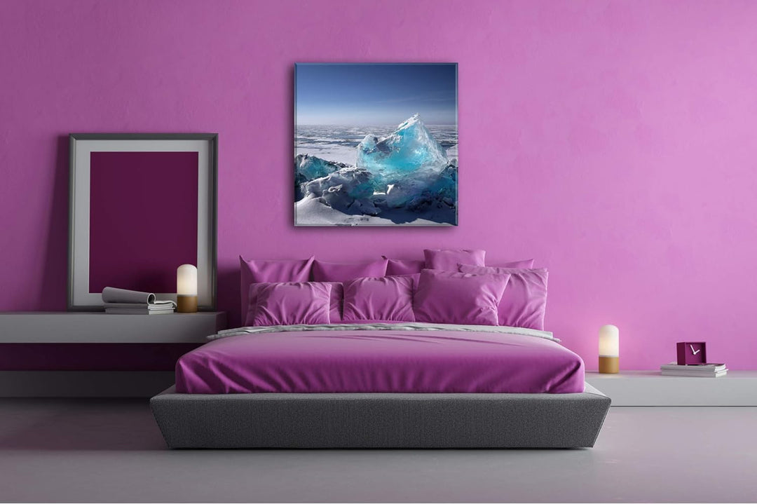 deyoli klares EIS am Nordpol Format: 70x70 als Leinwand, Motiv fertig gerahmt auf Echtholzrahmen, Ho