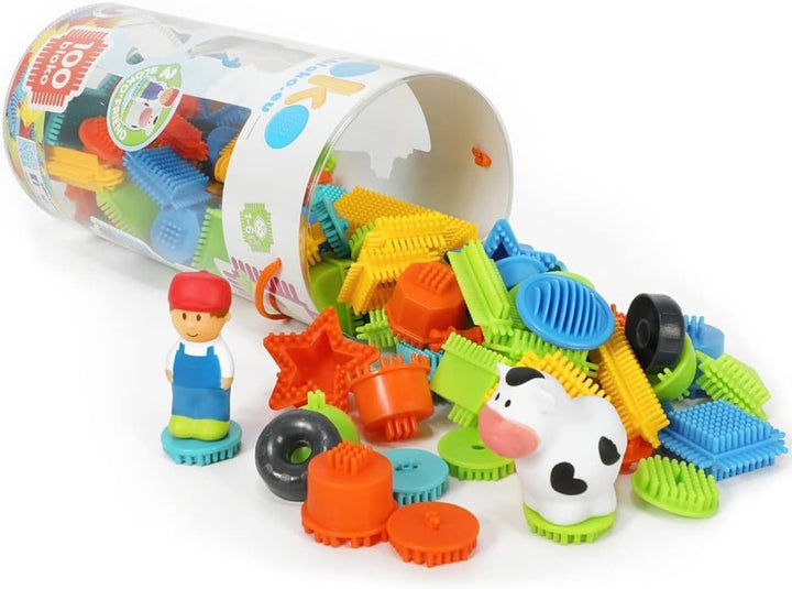 BLOKO - 100 Tube mit 2 3D-Figuren Bauernhof - Ab 12 Monaten Konstruktionsspielzeug 1. Alter - 503662