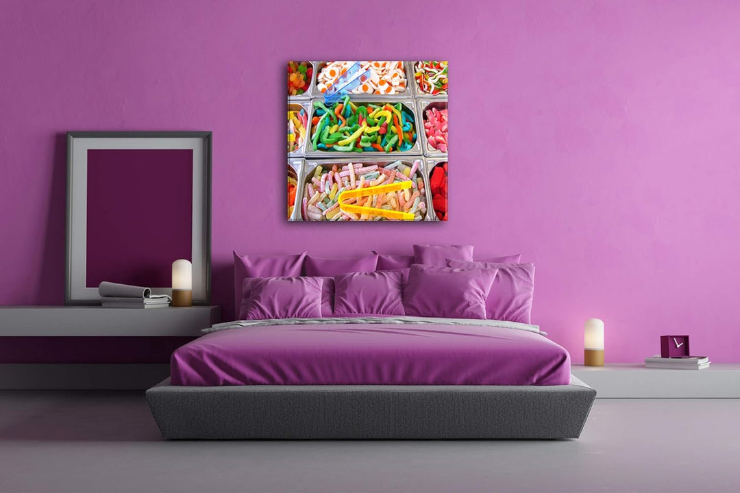 deyoli viele Bunte Süssigkeiten im Format: 60x60 als Leinwandbild, Motiv fertig gerahmt auf Echtholz